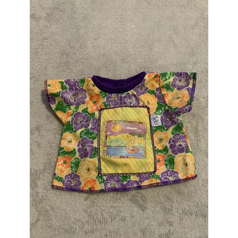 Vintage Cabbage Patch Kids Doll Purple Orange Floral Hawaiian Top Shirt CPK‎